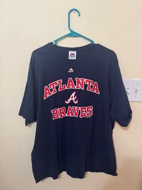 Majestic Navy Atlanta Braves Kids Tee with Red & White Logo